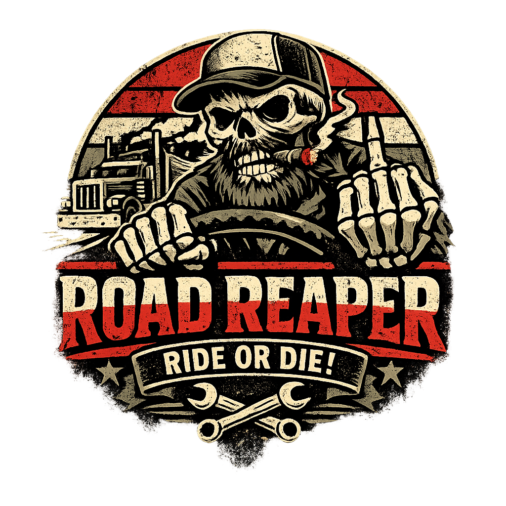 Road Reaper Ride Or Die Truck Drivers Premium T-Shirt featuring Embrace the open road with this edgy graphic featuring a ske – designed by Noah @ SunFrog Road Reaper Ride Or Die Truck Drivers Premium T-Shirt featuring Embrace the open road with this edgy graphic featuring a ske – designed by Noah @ SunFrog