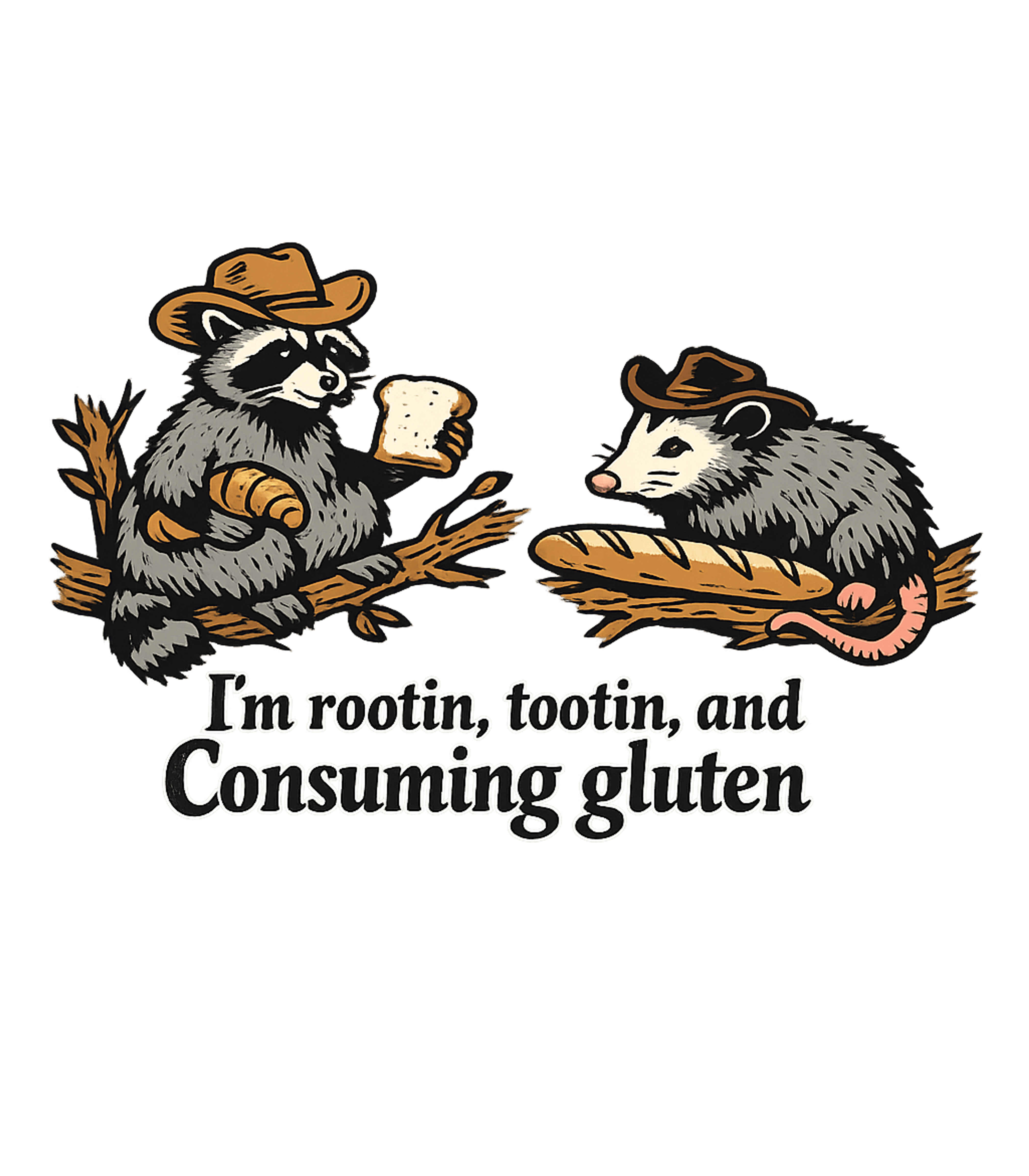 Rootin Tootin Gluten Wildlife Crewneck Sweatshirt featuring This humorous graphic features a rootin' tootin' raccoon and – designed by Geoff Brown @ SunFrog Rootin Tootin Gluten Wildlife Crewneck Sweatshirt featuring This humorous graphic features a rootin' tootin' raccoon and – designed by Geoff Brown @ SunFrog