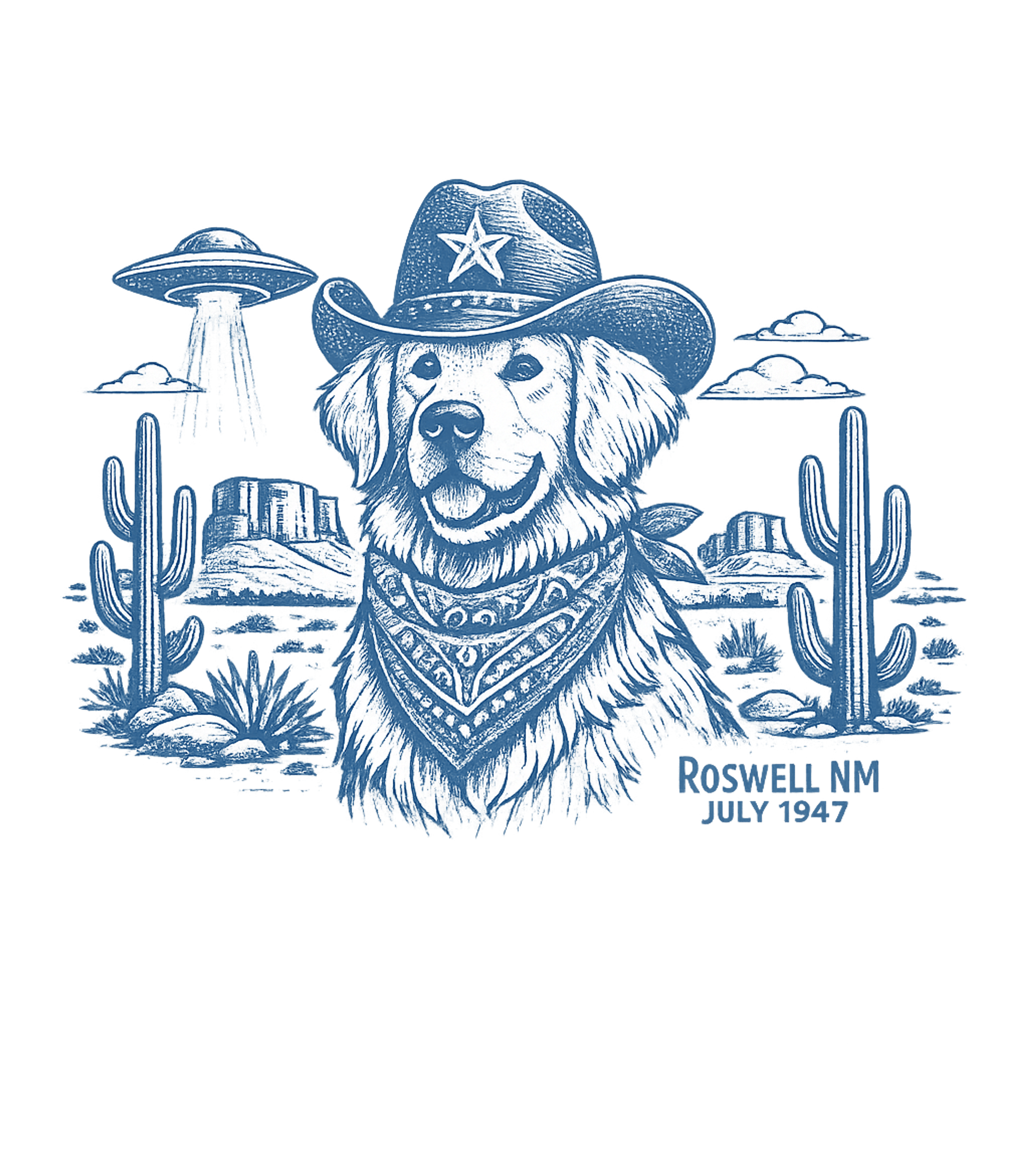 Roswell Cowboy Dog Alien Dogs Crewneck Sweatshirt featuring This unique graphic features a happy Golden Retriever in a c – designed by Geoff Brown @ SunFrog Roswell Cowboy Dog Alien Dogs Crewneck Sweatshirt featuring This unique graphic features a happy Golden Retriever in a c – designed by Geoff Brown @ SunFrog