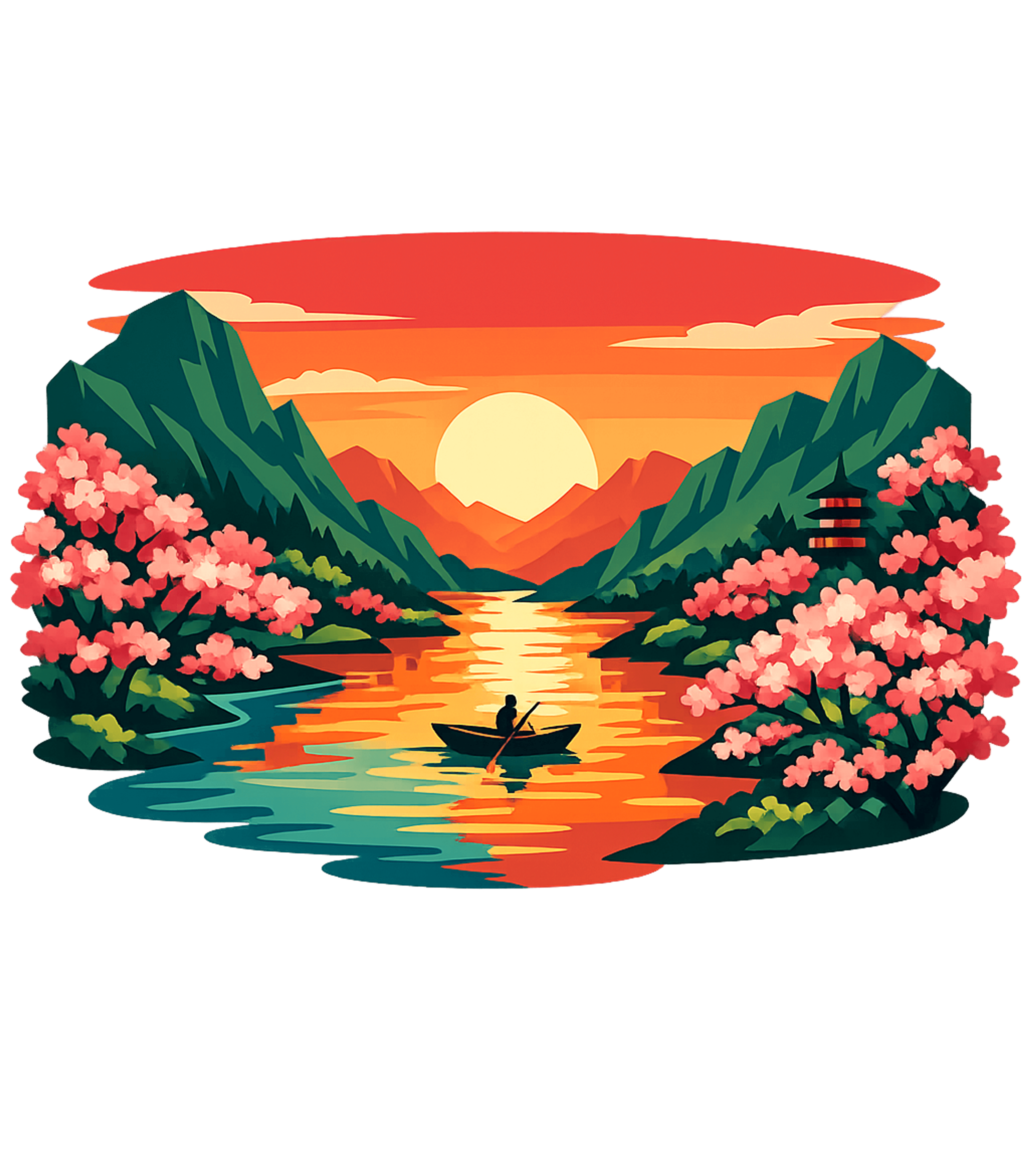 Sakura River Landscape Travel Crewneck Sweatshirt featuring This serene t-shirt artwork features a tranquil Japanese lan – designed by Geoff Brown @ SunFrog Sakura River Landscape Travel Crewneck Sweatshirt featuring This serene t-shirt artwork features a tranquil Japanese lan – designed by Geoff Brown @ SunFrog