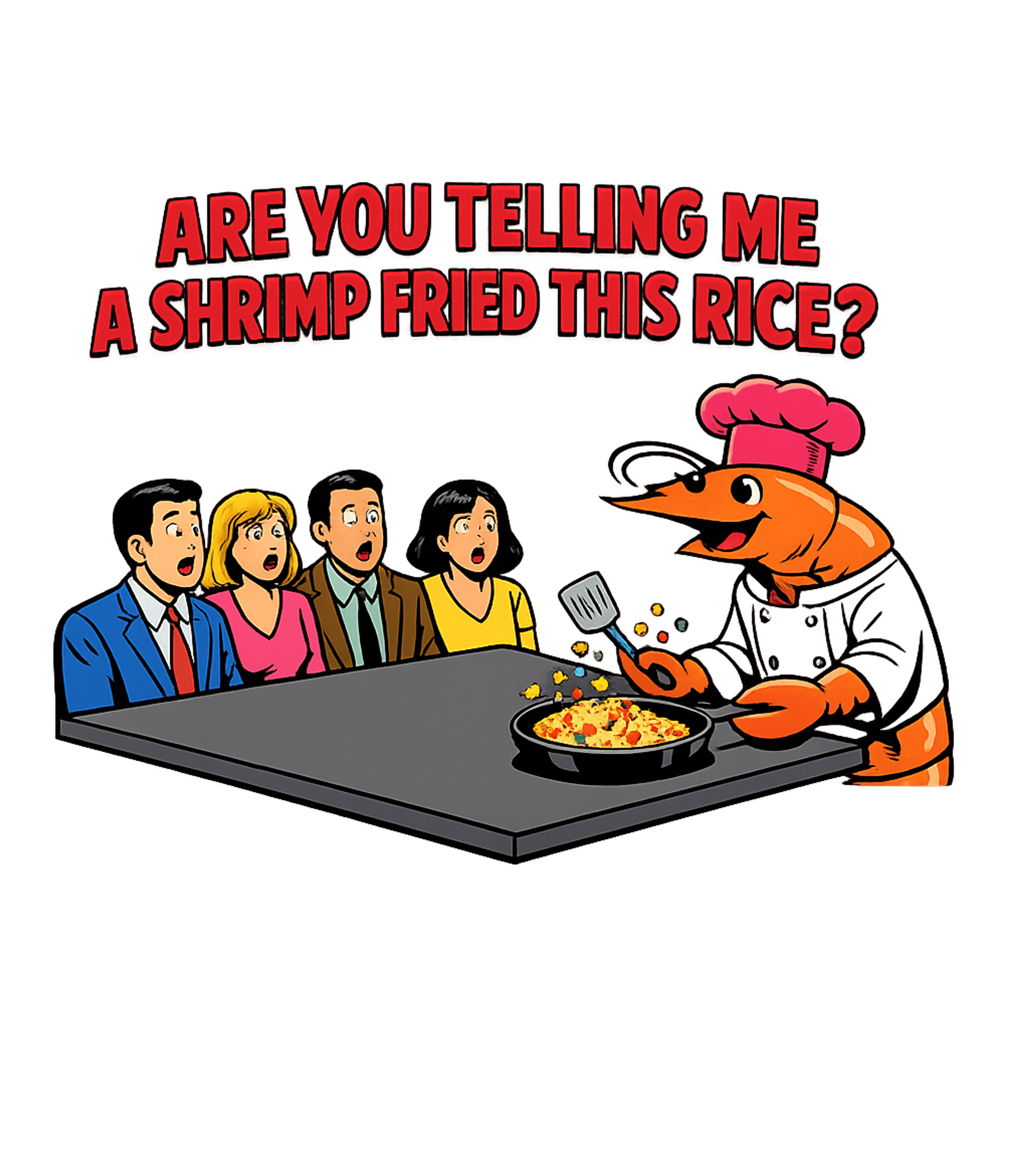 Shrimp Fried This Rice Dad Jokes Crewneck Sweatshirt featuring A hilarious cartoon design featuring a smiling chef shrimp e – designed by Geoff Brown @ SunFrog Shrimp Fried This Rice Dad Jokes Crewneck Sweatshirt featuring A hilarious cartoon design featuring a smiling chef shrimp e – designed by Geoff Brown @ SunFrog