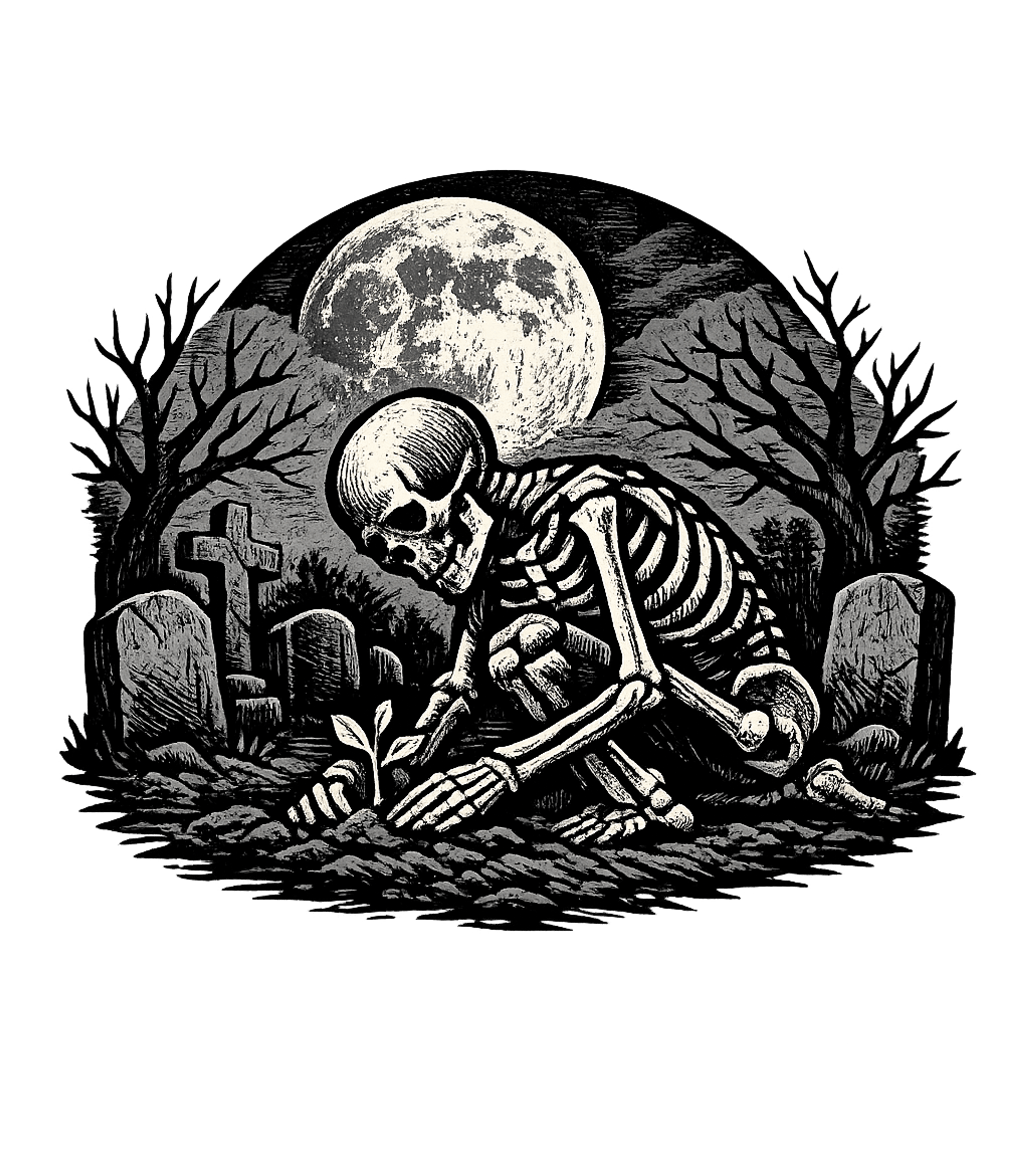 Skeleton Nurtures Sprout halloween Premium T-Shirt featuring This striking graphic features a skeleton gently tending a v – designed by Geoff Brown @ SunFrog Skeleton Nurtures Sprout halloween Premium T-Shirt featuring This striking graphic features a skeleton gently tending a v – designed by Geoff Brown @ SunFrog