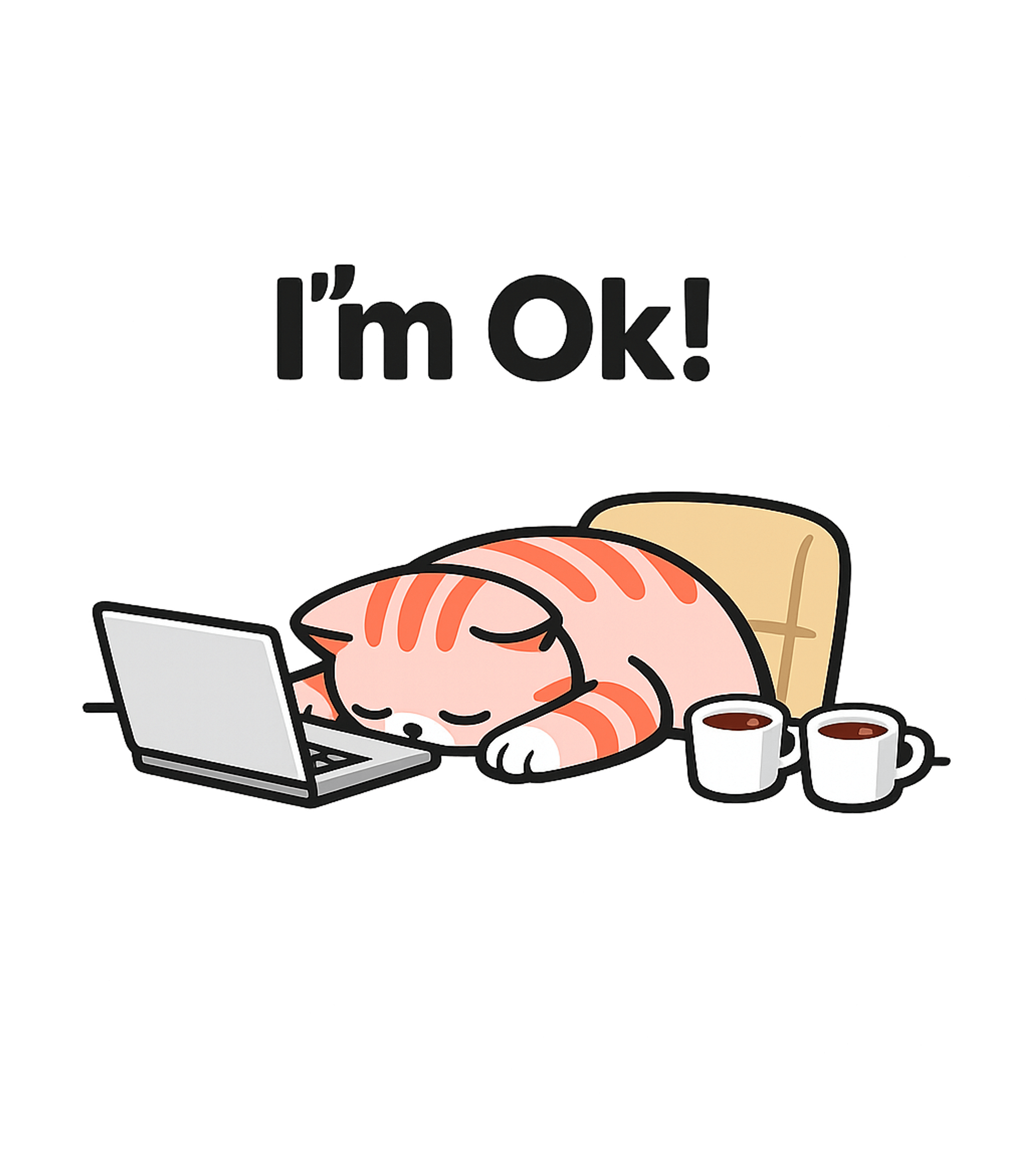 Sleepy Cat I'm Ok Cats Sticker featuring This flat graphic features a cute, cartoon cat sleeping on a – designed by Geoff Brown @ SunFrog Sleepy Cat I'm Ok Cats Sticker featuring This flat graphic features a cute, cartoon cat sleeping on a – designed by Geoff Brown @ SunFrog