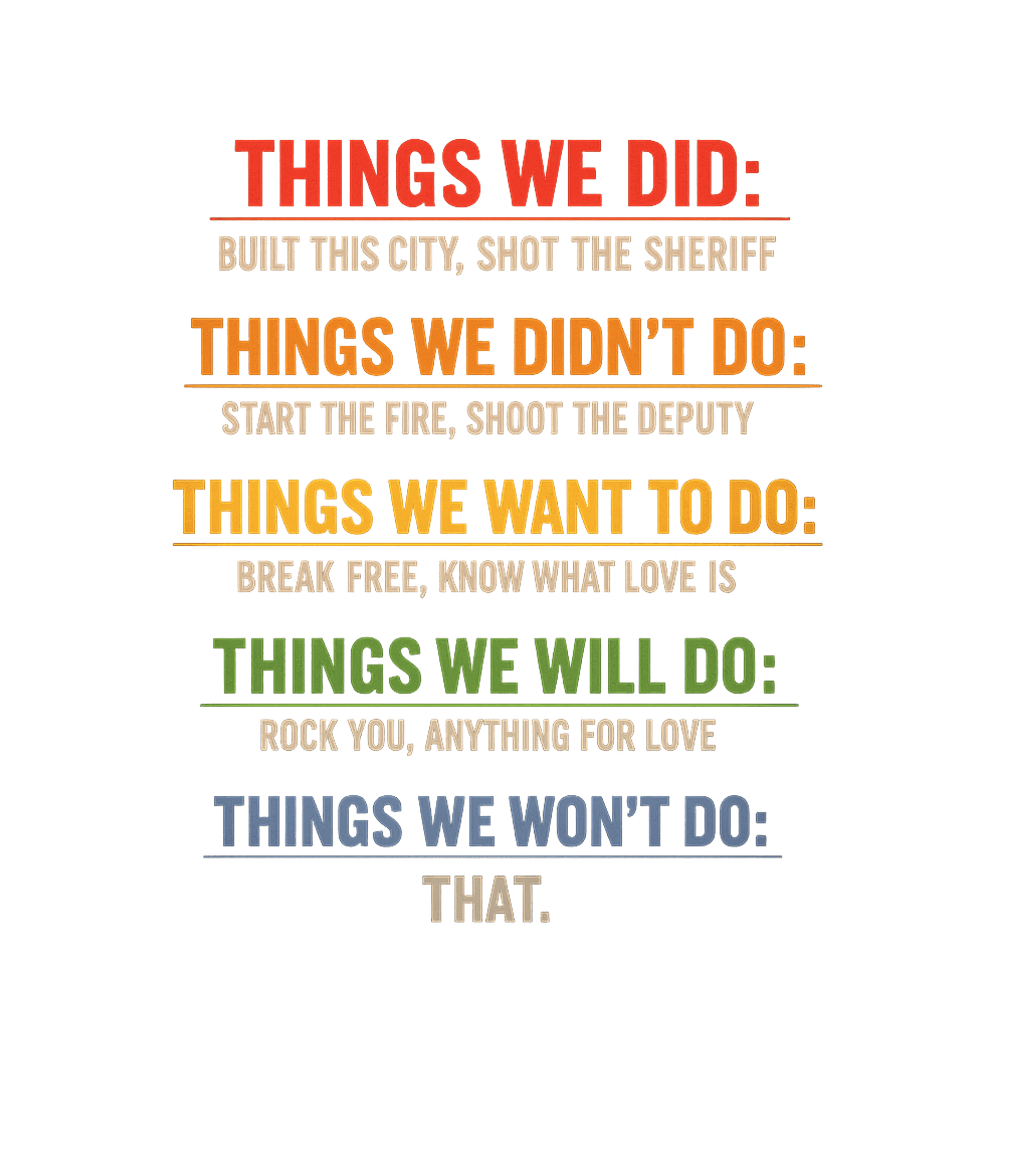 Song Lyrics Checklist Music Crewneck Sweatshirt featuring This fun graphic tee playfully lists actions based on classi – designed by Geoff Brown @ SunFrog Song Lyrics Checklist Music Crewneck Sweatshirt featuring This fun graphic tee playfully lists actions based on classi – designed by Geoff Brown @ SunFrog