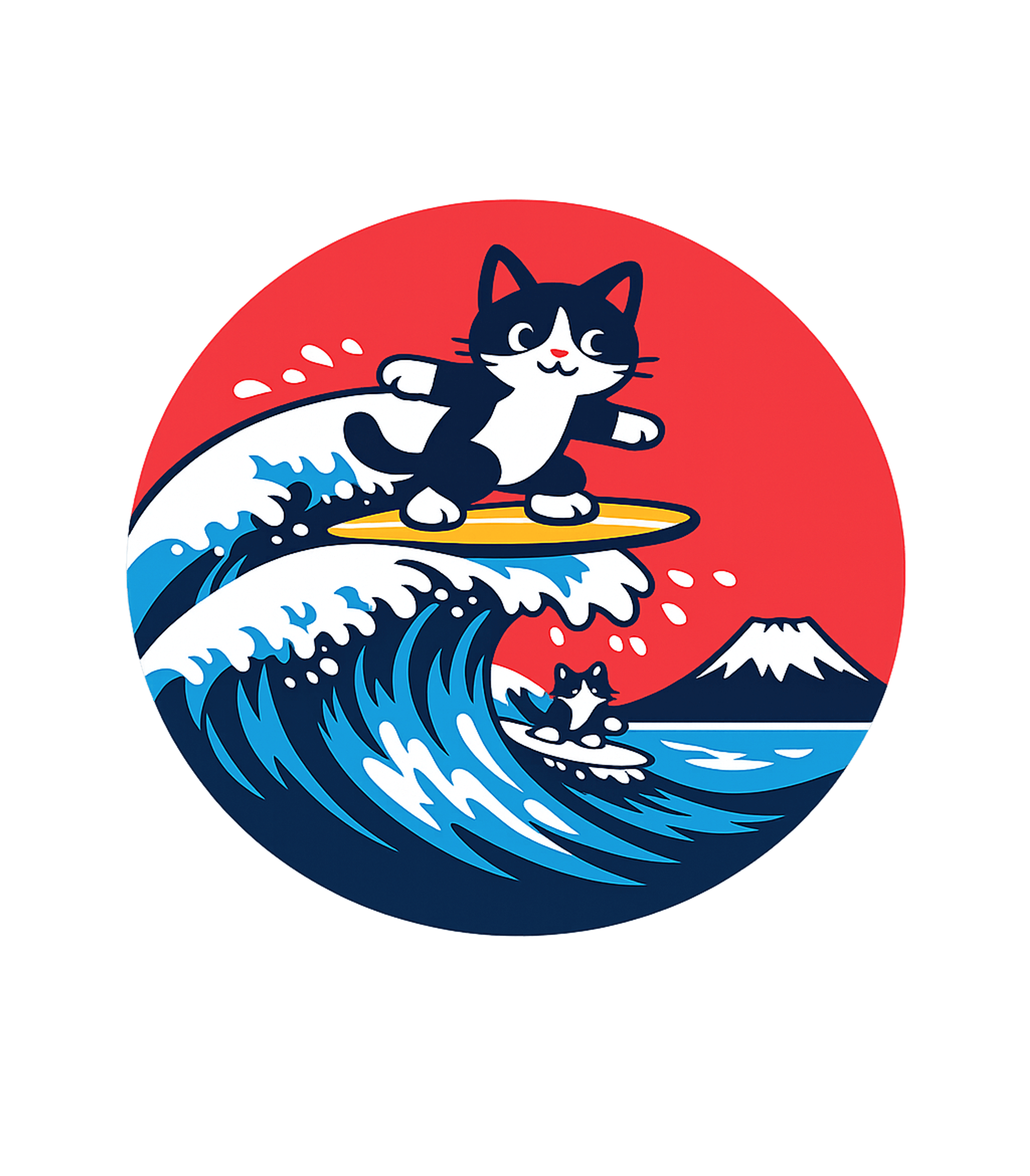 Surfing Cats Mount Fuji Cats Premium T-Shirt featuring This adorable design features cute tuxedo cats surfing a sty – designed by Geoff Brown @ SunFrog Surfing Cats Mount Fuji Cats Premium T-Shirt featuring This adorable design features cute tuxedo cats surfing a sty – designed by Geoff Brown @ SunFrog