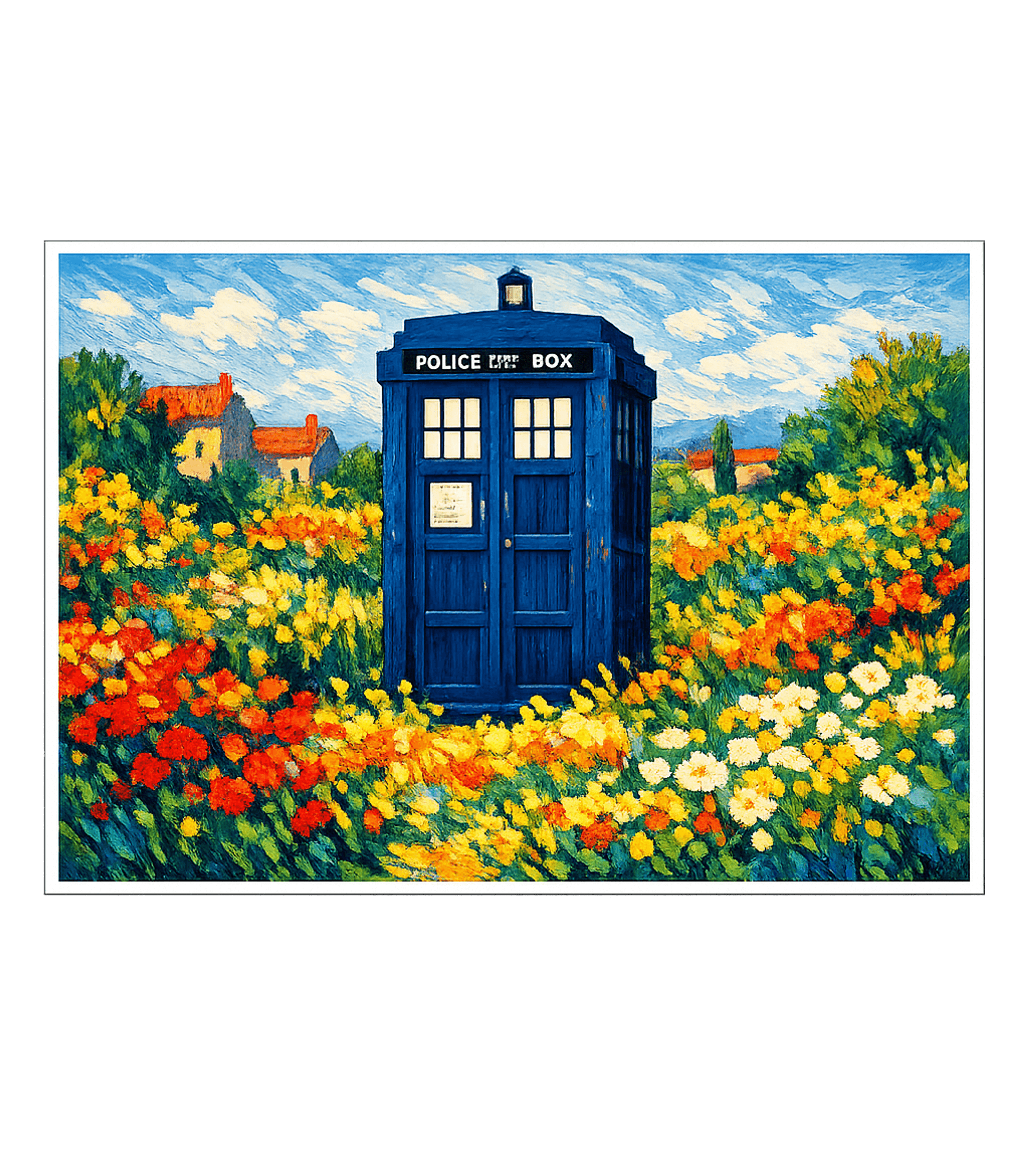 TARDIS Flower Field Travel Premium T-Shirt featuring Discover a whimsical artwork featuring the iconic blue polic – designed by Geoff Brown @ SunFrog TARDIS Flower Field Travel Premium T-Shirt featuring Discover a whimsical artwork featuring the iconic blue polic – designed by Geoff Brown @ SunFrog