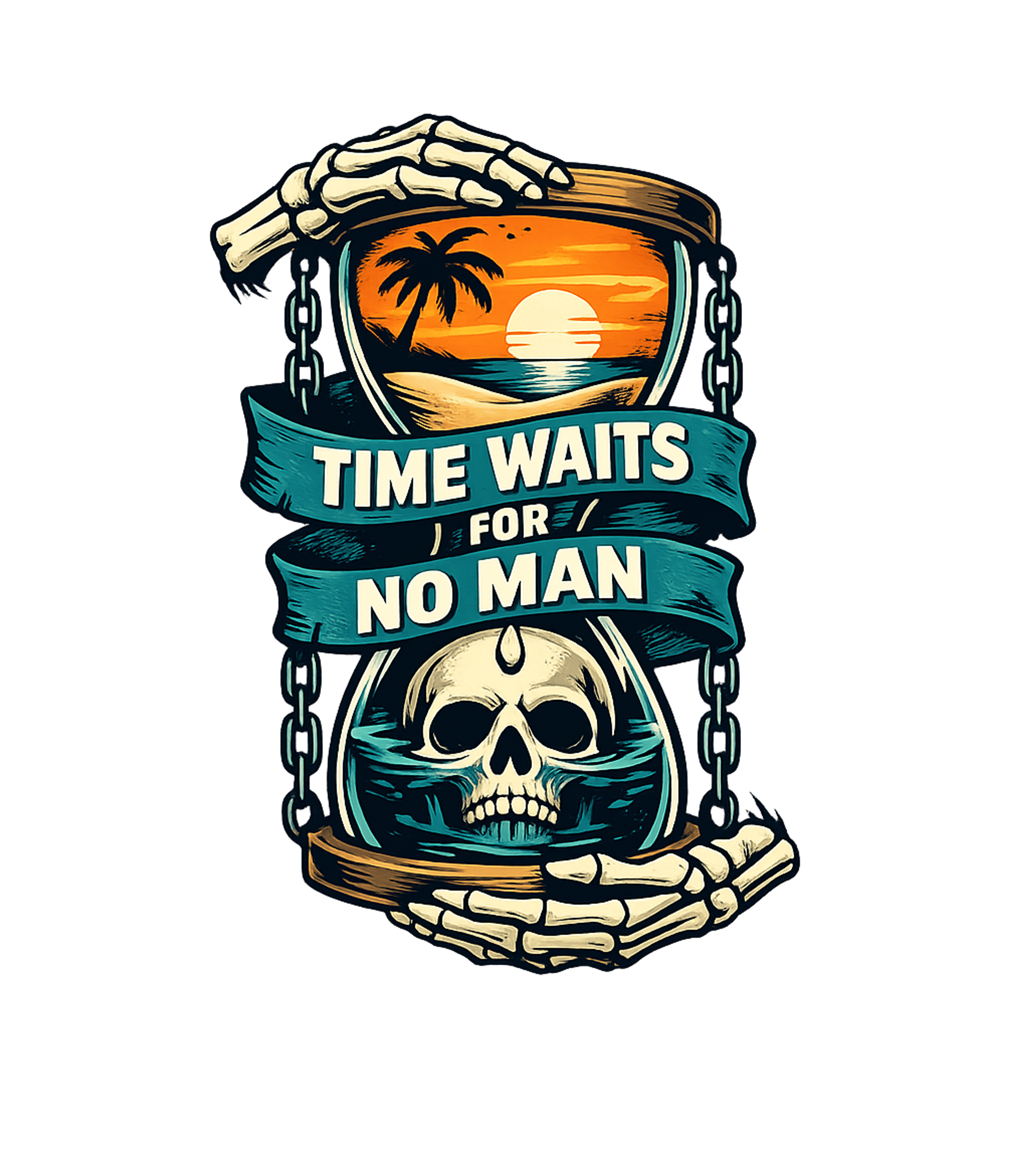 Time Waits For No Man Inspirational Messages Crewneck Sweatshirt featuring This striking graphic features an hourglass held by skeleton – designed by Geoff Brown @ SunFrog Time Waits For No Man Inspirational Messages Crewneck Sweatshirt featuring This striking graphic features an hourglass held by skeleton – designed by Geoff Brown @ SunFrog