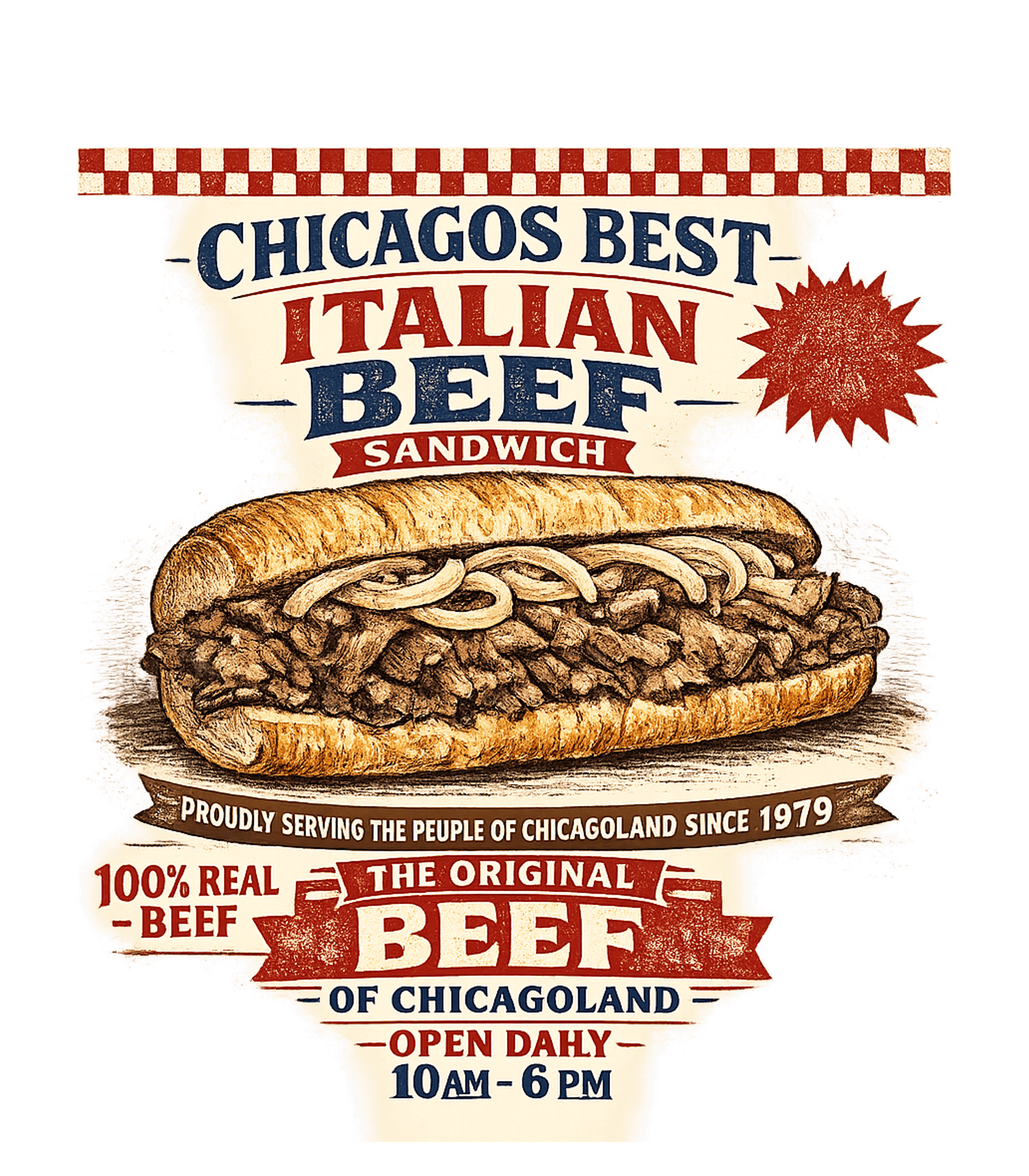 Vintage Chicagoland Italian Beef Sandwich Retro T-shirt. Graphic Premium T-Shirt featuring Generated via Design Mixer – designed by Geoff Brown @ SunFrog